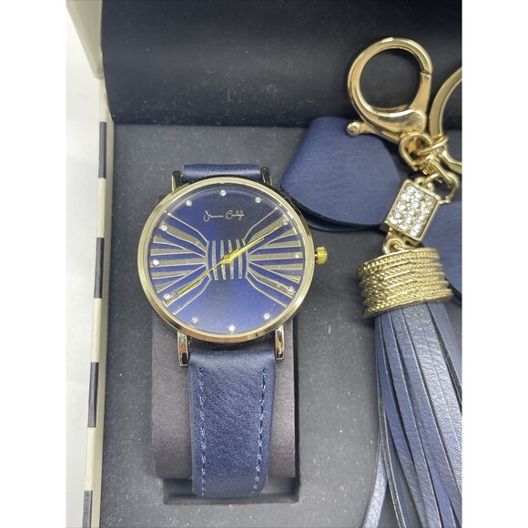 Jessica Carlyle Blue & Gold Bow Watch With Matching Key Chain/Fob Gift Set New - Picture 3 of 5